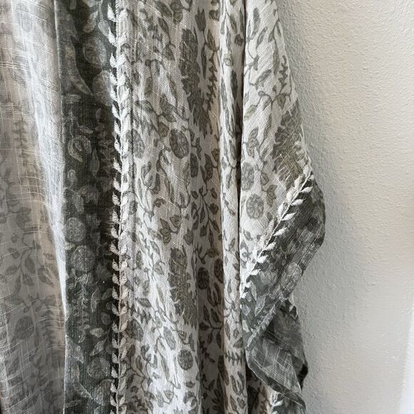 NWT J.Jill Kimono Size S-L Green Embroidered Open Cotton Blend Boho Lagenlook - Picture 6 of 13